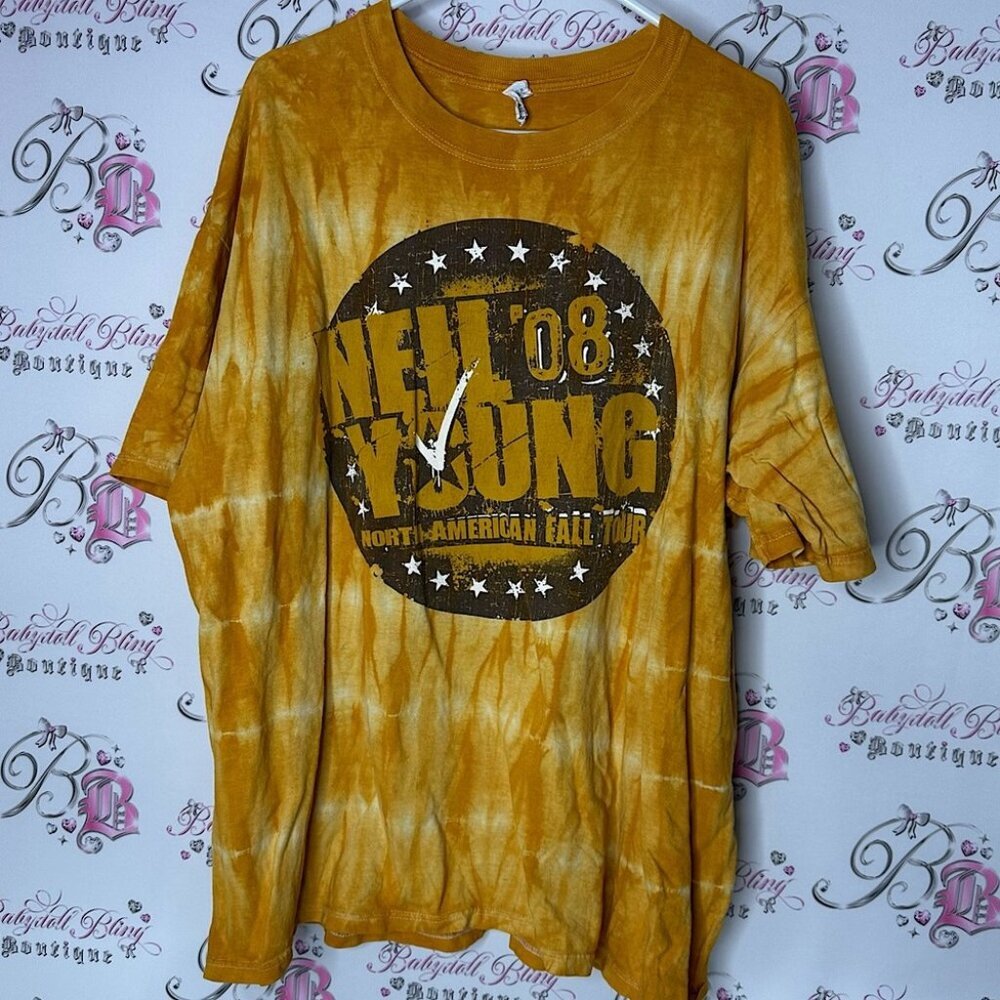 Neil young band tshirt 2008 08’ North American fall tour Tie-Dye orange Yellow